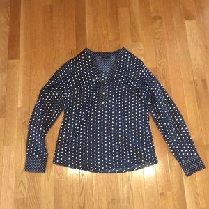 Xs express navy and while polka dot silk shirt